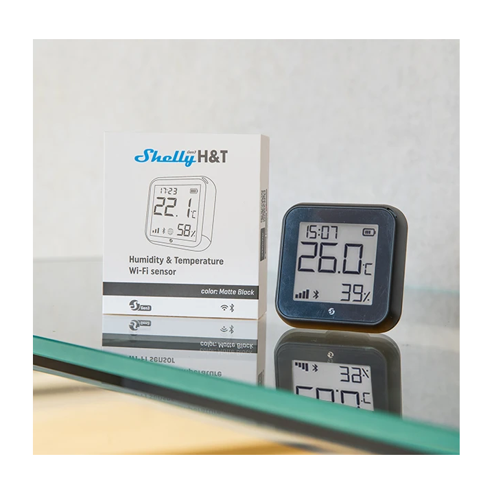 termostat shelly ht gen3 matte black, ecran e-ink, wifi, control aplicatie