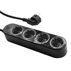 shelly power strip 4 gen4 negru , prelungitor inteligent cu 4 prize si masurare consum