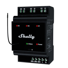 shelly wave pro 3 lr ,   releu inteligent z-wave long range cu 3 canale, montaj pe sina din