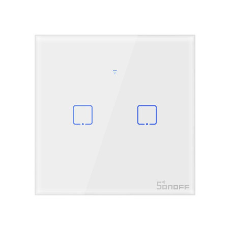 intrerupator inteligent cu touch sonoff t2 eu tx, wireless + rf 433, 2 canale, compatibil ios android, amazon alexa google assis
