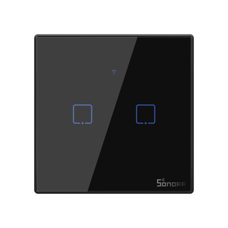 intrerupator inteligent cu touch sonoff t3 eu tx, wireless + rf 433, 2 canale, compatibil ios android, amazon alexa google assis