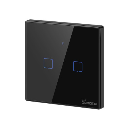 intrerupator inteligent cu touch sonoff t3 eu tx, wireless + rf 433, 2 canale, compatibil ios android, amazon alexa google assis