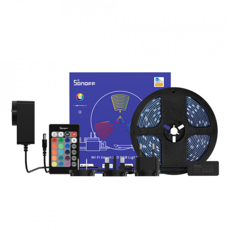 banda led rgb inteligenta sonoff wifi l2, wi-fi, bluetooth, telecomanda, sincronizare muzica, control vocal, lumina colorata, ip