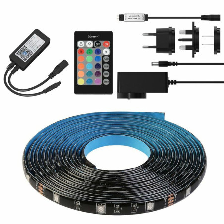banda led rgb inteligenta sonoff wifi l2, wi-fi, bluetooth, telecomanda, sincronizare muzica, control vocal, lumina colorata, ip