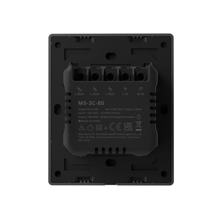 intrerupator smart wifi sonoff m5-3c-80, 2.4 ghz, bluetooth, mecanic, 3 canale