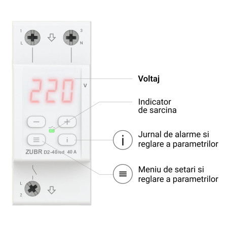 Releu protectie supra si subtensiune D2-40, supratemperatura , reglaj histerezis, afisaj ALB ZUBR