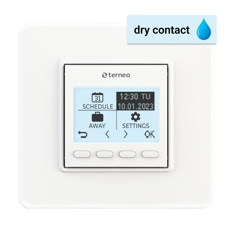 
                
    termostat programabil terneo pro dry contact - 16a/3000va, montaj in doza de aparat, 5+2 programe saptaman