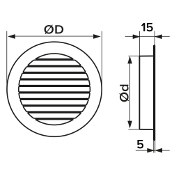 grila ventilatie rotunda o125mm, exterior o150mm, aluminiu