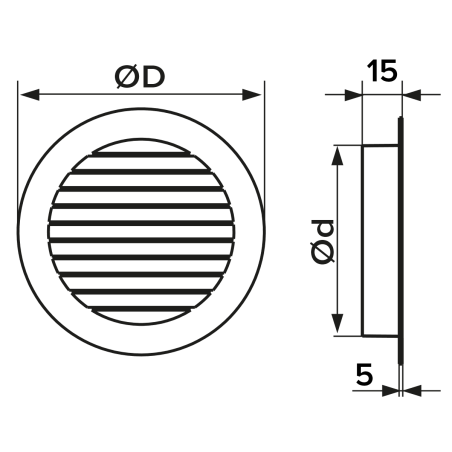 grila ventilatie rotunda o125mm, exterior o150mm, aluminiu