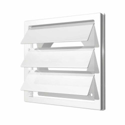 grila ventilatie o100mm patrata cu lamele gravitationale, exterior 150x150, asa plastic alb