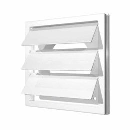 grila ventilatie o100mm patrata cu lamele gravitationale, exterior 150x150, asa plastic alb