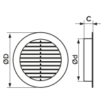 grila ventilatie rotunda o100mm, exterior o130mm, asa plastic terracotta