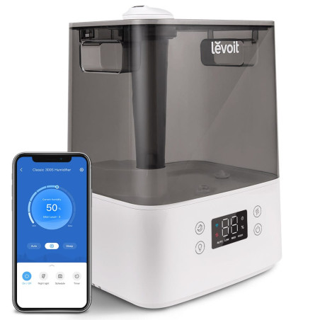 umidificator de aer levoit classic 300s, rezervor 6l, super silentios, aplicatie smart, senzor umiditate, functie auto, aromater