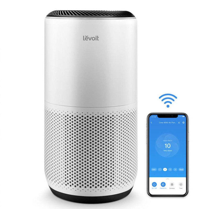 purificator de aer smart levoit core 400s wi-fi, filtru 3 in 1 true hepa, carbon activ, senzor calitate aer, mod auto, alexa, go
