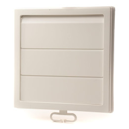 grila ventilatie o125mm patrata cu jaluzele gravitationale, exterior 150x150, asa plastic alb
