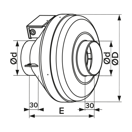 ventilator centrifugal de tubulatura cyclone 250, debit 1100mc/h, diametru o250mm