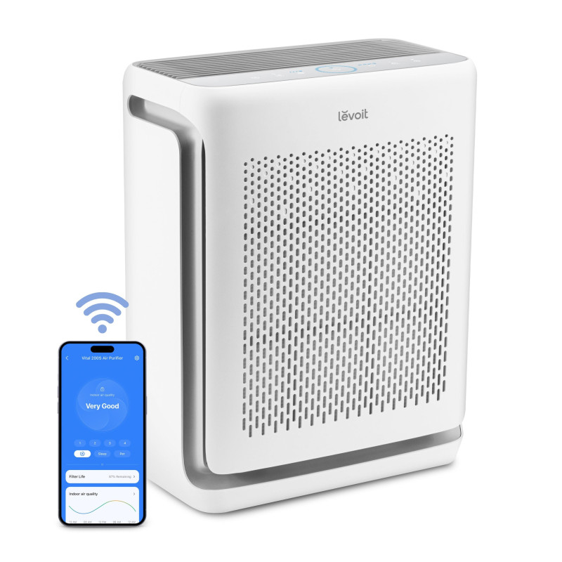 purificator de aer smart levoit vital 200s pro wi-fi, filtru true hepa, acoperire pana la 46 m², senzor calitate aer, compati