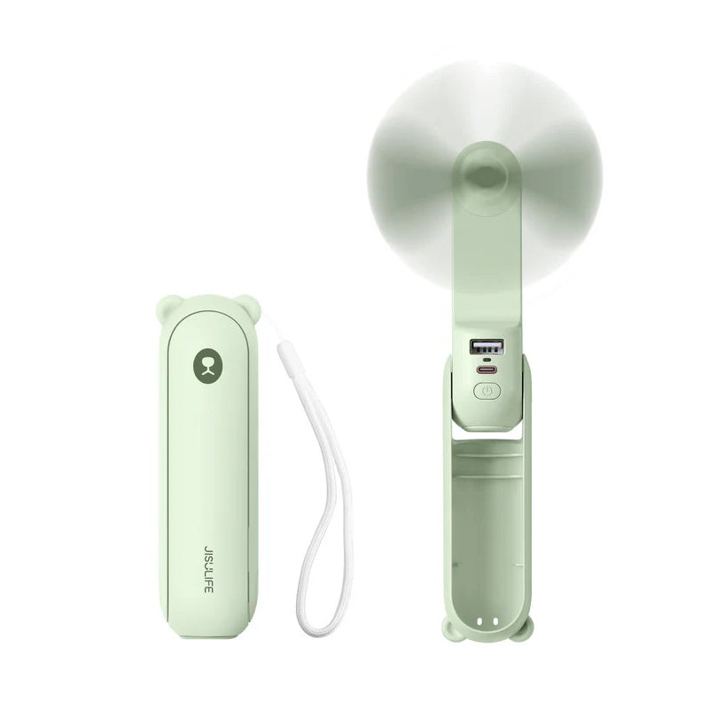 ventilator portabil de mana jisulifel, life8, autonomie 12-21h, baterie 2000mah, functie power bank, lanterna led, design pl