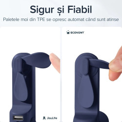 ventilator portabil de mana jisulifel, life8, autonomie 12-21h, baterie 2000mah, functie power bank, lanterna led, design pl