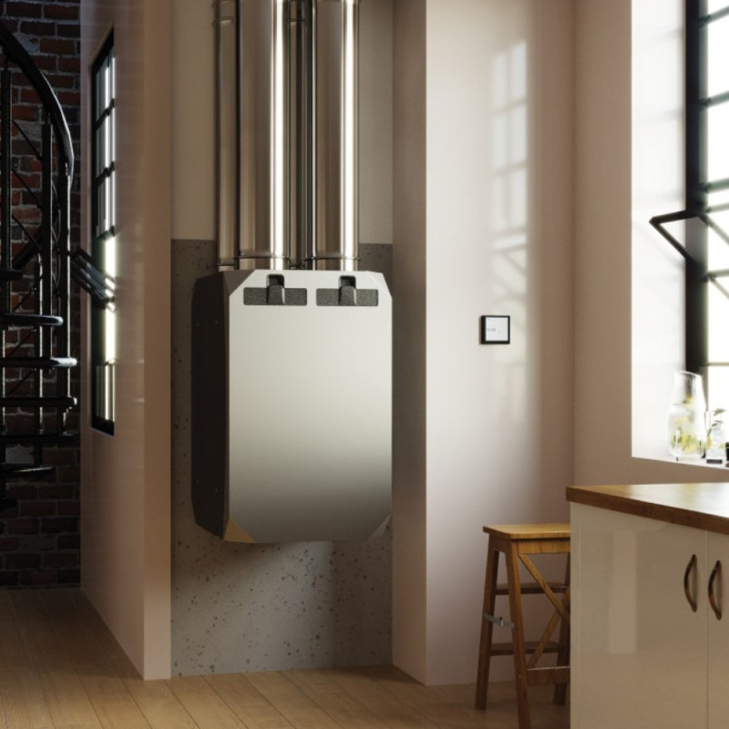 centrala de ventilatie cu recuperare de caldura bsk notus 350 v1, cu preheater de 1000w, pentru perete