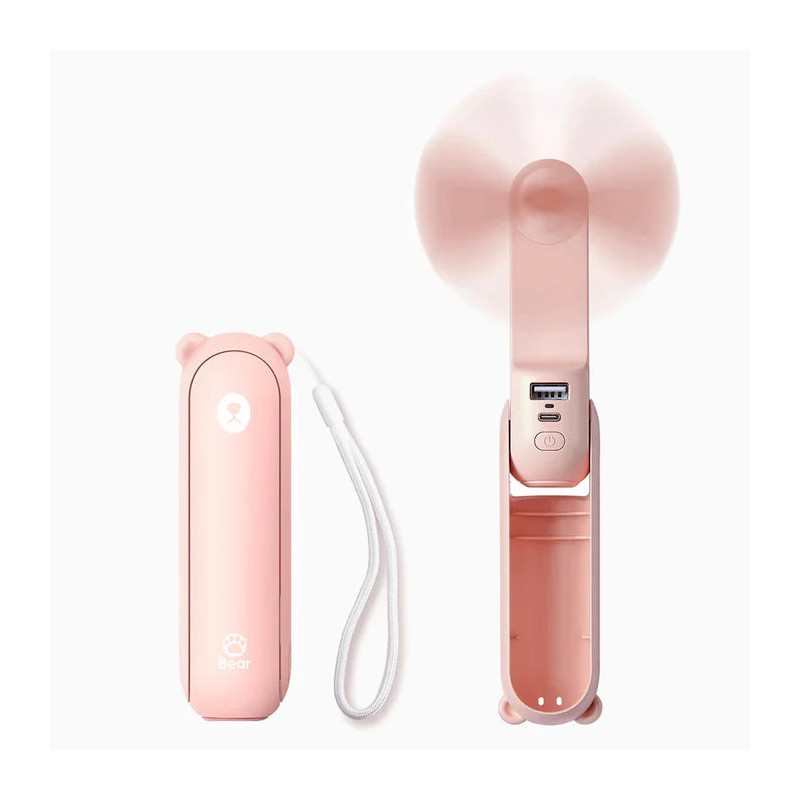 ventilator portabil de mana jisulife, life8, autonomie 12-21h, baterie 2000mah, functie power bank, lanterna led, design pli