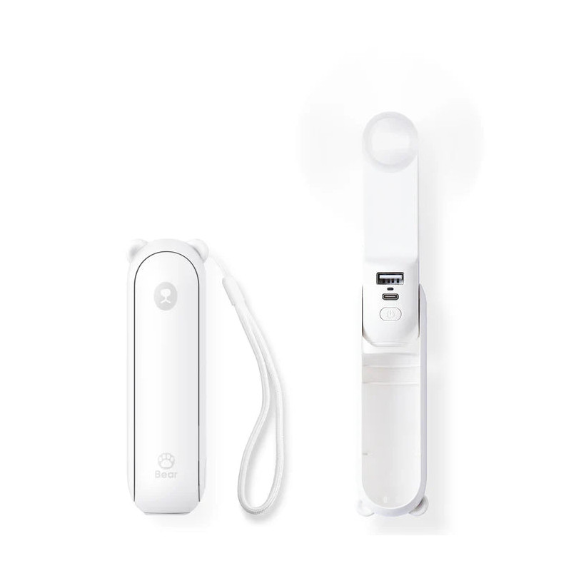 ventilator portabil de mana jisulife, life8, autonomie 12-21h, baterie 2000mah, functie power bank, lanterna led, design pli