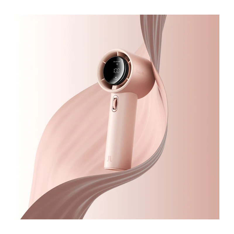 ventilator portabil de mana jisulife pro1, autonomie 2-12h, baterie 3600mah, 100 viteze, incarcare rapida, afisaj led, roz