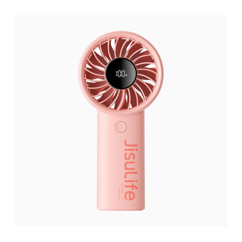 ventilator portabil de mana jisulife, life4, autonomie 2.5-13h, baterie 3600mah, 5 viteze, incarcare rapida, roz