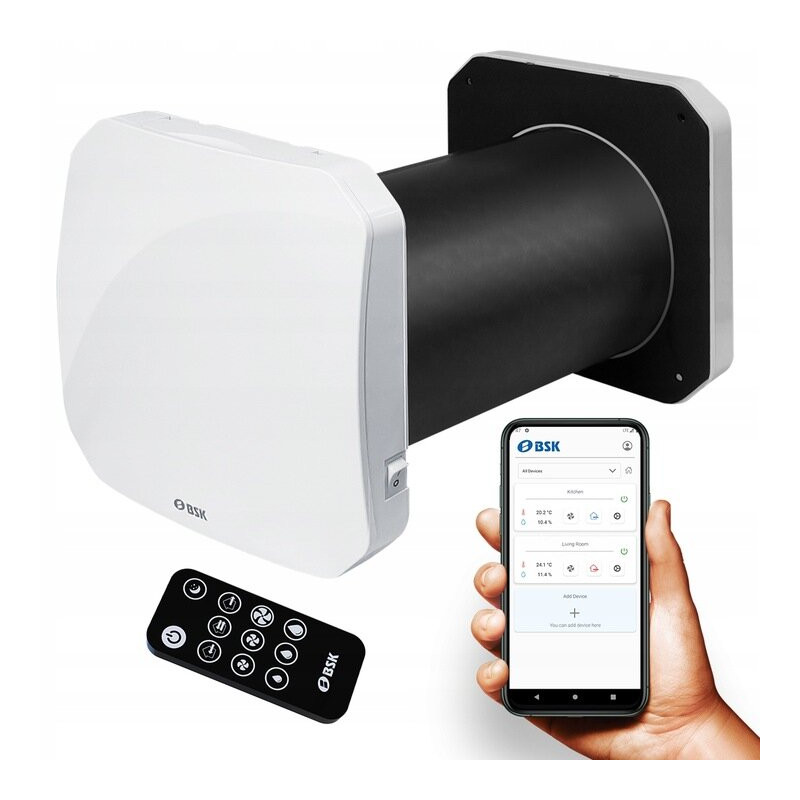 recuperator de caldura bsk, zephyr mini, ceramic, flux alternativ, 4 moduri functionare, 2 filtre g3, lungime tub 250-500mm,  o