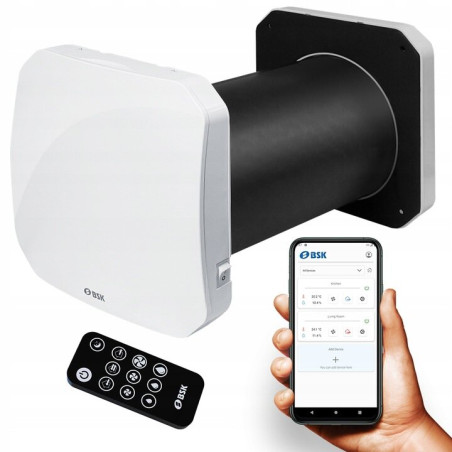 recuperator de caldura bsk, zephyr mini, ceramic, flux alternativ, 4 moduri functionare, 2 filtre g3, lungime tub 250-500mm, o