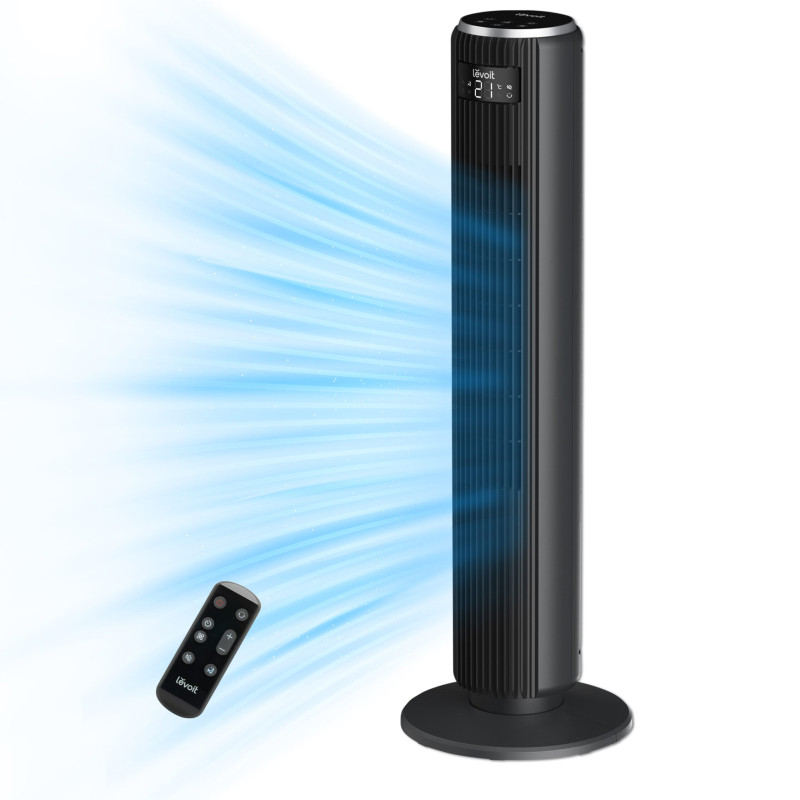 resigilat! ventilator turn levoit, 92cm, 5 viteze, 4 moduri de functionare, foarte silentios, telecomanda, negru