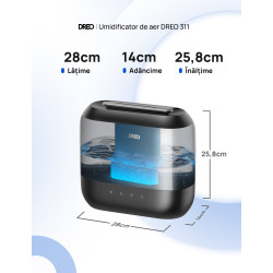 umidificator dreo 311s smart, wifi, rezervor 4l,capacitate de umidificare 250 ml/h, ceata rece, autonomie 36 ore, aromaterapie,