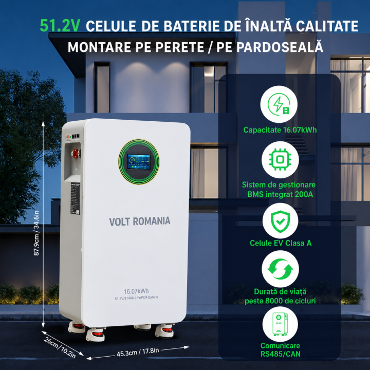 Acumulator 51.2V 314Ah LiFePO4 Battery 16kWh BMS 210A  Carcasa Metalica Energy Storage MFUZOP