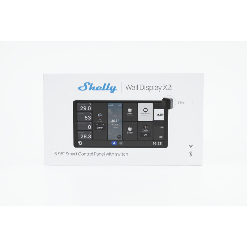 shelly wall display x2i silver - panou tactil inteligent 6.95", wi-fi 6 & bluetooth 5.0, hub de control si releu 5a