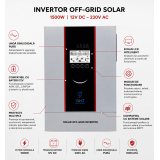 Invertor Solar Off-Grid Hibrid 1.5KW 12V cu Controller MPPT Integrat și Undă Sinusoidală Pură – Eficiență și Autonomie Totală