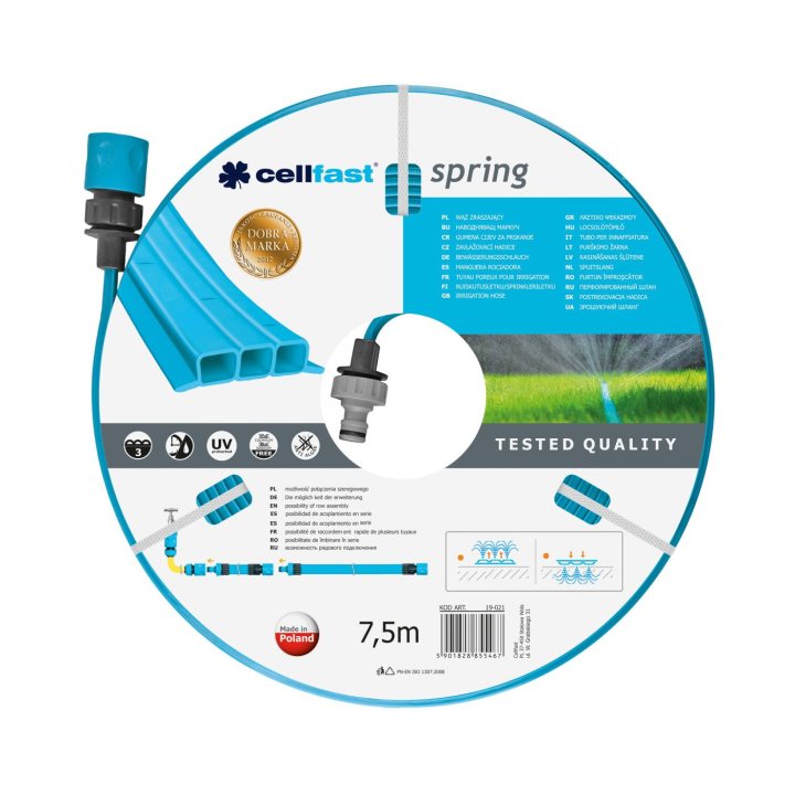 furtun pentru irigare cellfast spring 1 2  , lungime 7.5 m, trei tuburi, duze pentru irigare