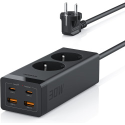 prelungitor tessan , zts-fs01de, 2x usb-c, 2x usb, 2 prize, incarcare rapida usb-c, 30w, 2m, negru