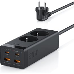 prelungitor tessan , zts-fs01de, 2x usb-c, 2x usb, 2 prize, incarcare rapida usb-c, 30w, 2m, negru
