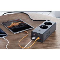 prelungitor tessan , zts-fs01de, 2x usb-c, 2x usb, 2 prize, incarcare rapida usb-c, 30w, 2m, negru