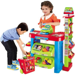 set de cumparaturi tip supermarket rovo 85 pentru copii, jucarie interactiva, scanner, casa de marcat, cos de cumparaturi, lumin