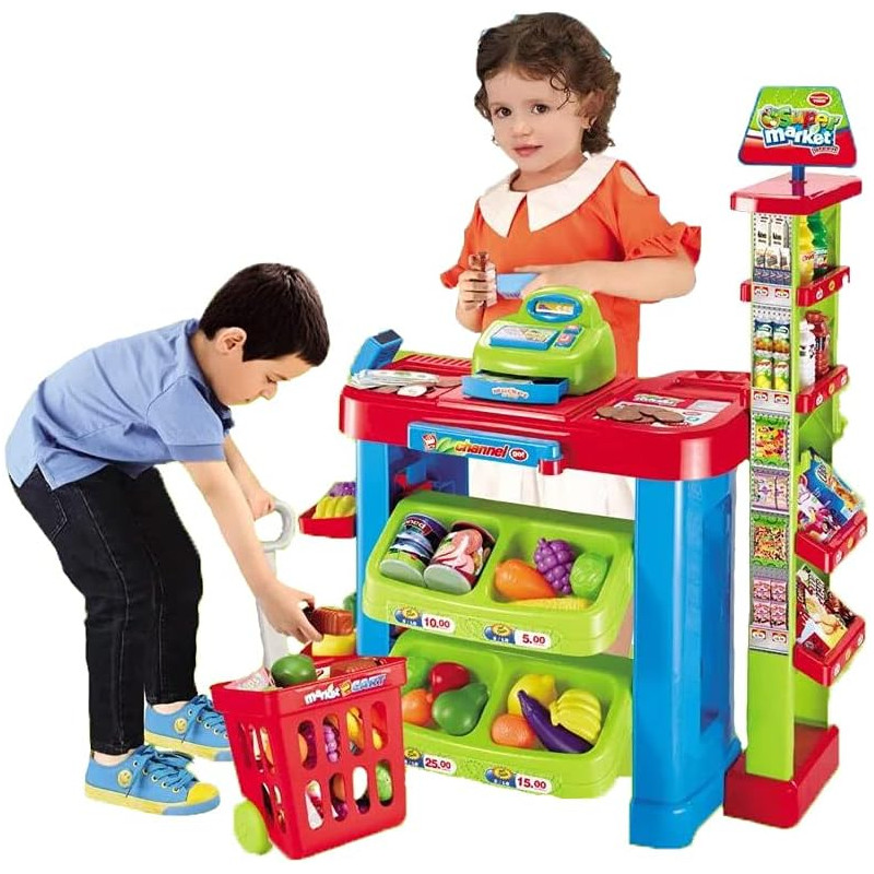 set de cumparaturi tip supermarket rovo 85 pentru copii, jucarie interactiva, scanner, casa de marcat, cos de cumparaturi, lumin set de cumparaturi tip supermarket rovo 85 pentru copii, jucarie interactiva, scanner, casa de marcat, cos de cumparaturi, lumin