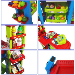 set de cumparaturi tip supermarket rovo 85 pentru copii, jucarie interactiva, scanner, casa de marcat, cos de cumparaturi, lumin