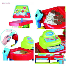 set de cumparaturi tip supermarket rovo 85 pentru copii, jucarie interactiva, scanner, casa de marcat, cos de cumparaturi, lumin