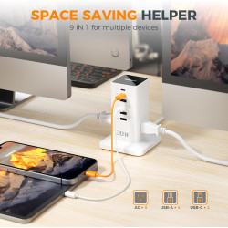 prelungitor tip turn tessan ts-cs04, 6 prize, 4 usb, 2 usb-c, 30 w, cablu 2m