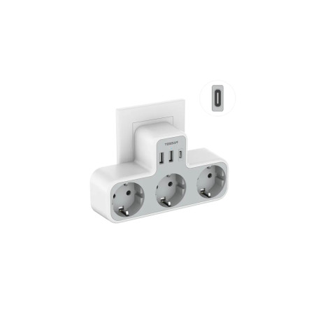 priza multipla tessan ts-323-c, 3 prize, 1 port usb-c, 2 porturi usb, 240 v, alb ,2500w 10a