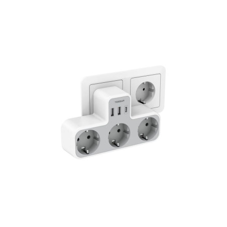 priza multipla tessan ts-323-c, 3 prize, 1 port usb-c, 2 porturi usb, 240 v, alb ,2500w 10a