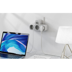 priza multipla tessan ts-323-c, 3 prize, 1 port usb-c, 2 porturi usb, 240 v, alb ,2500w 10a