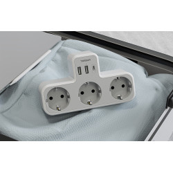 priza multipla tessan ts-323-c, 3 prize, 1 port usb-c, 2 porturi usb, 240 v, alb ,2500w 10a