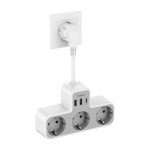 priza multipla tessan ts-323x-c, cablu 15 cm, 3 prize, 1 port usb-c, 2 porturi usb, 240 v, alb ,2500w 10a