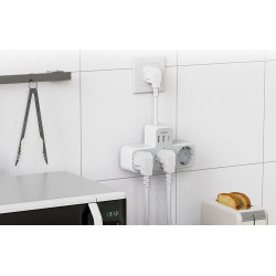 priza multipla tessan ts-323x-c, cablu 15 cm, 3 prize, 1 port usb-c, 2 porturi usb, 240 v, alb ,2500w 10a